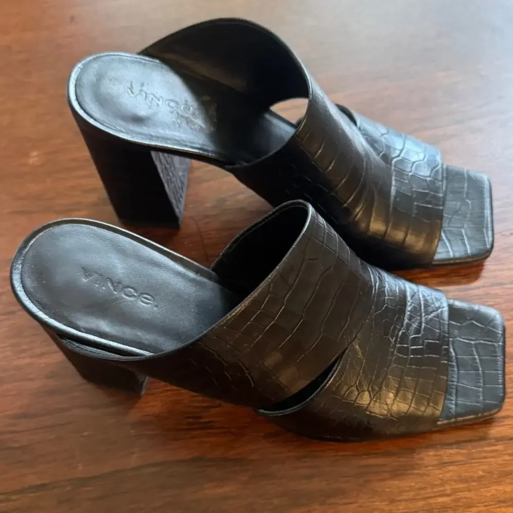 Vince Women's Nelda Cutout Croc-Effect Leather Mules Size 8.5